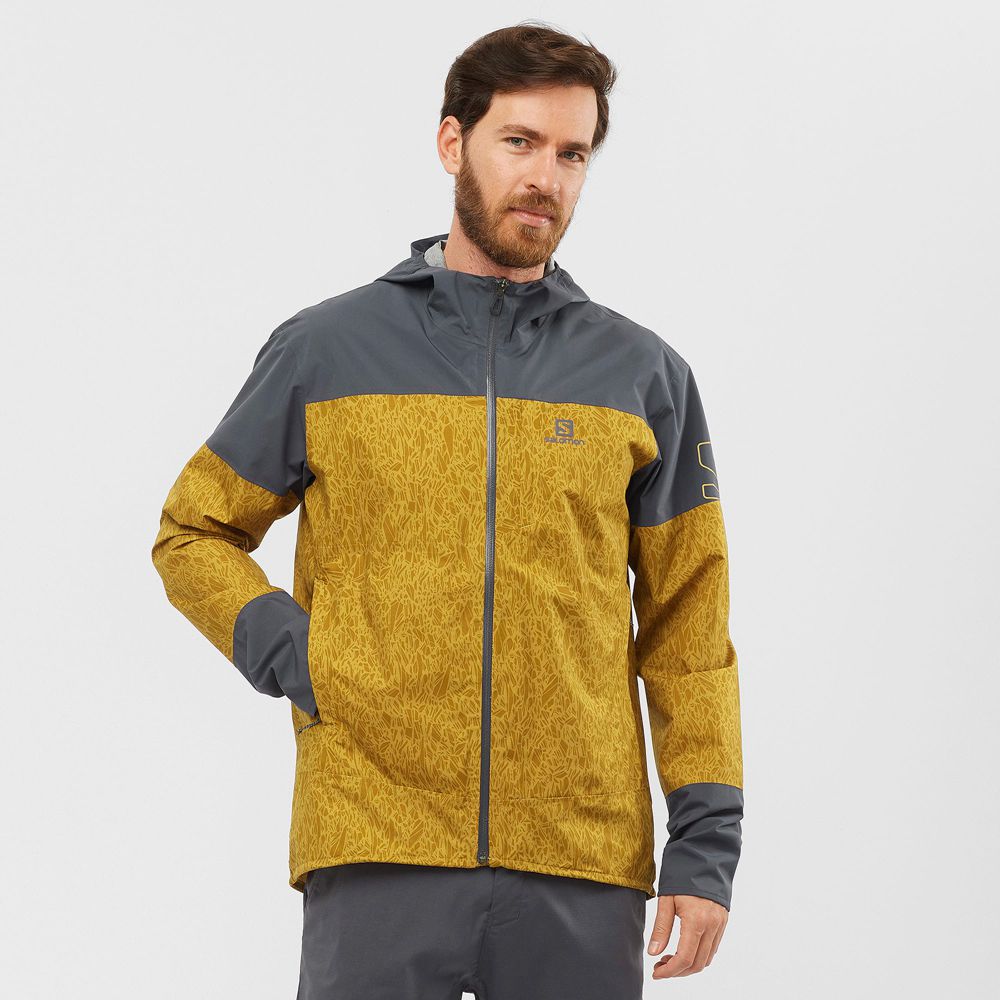 Salomon Singapore Mens Jackets - OUTRACK WATERPROOF 2.5L Yellow | 52497-CMSI